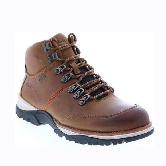 New  Clarks Topton Pine GTX Men\'s Brown Leather Lace Up Casual Dress Boots